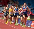Nick McCormick (Morpeth) leads eventual winner Andy Vernon (Aldershot) during the 5000 metres at the Sainsbury's British Championships, Birmingham.